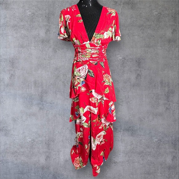 AFRM Dresses & Skirts - AFRM Micah Corset Tiered‎ Maxi Floral Dress Slit Flutter Sleeves Size Small Read